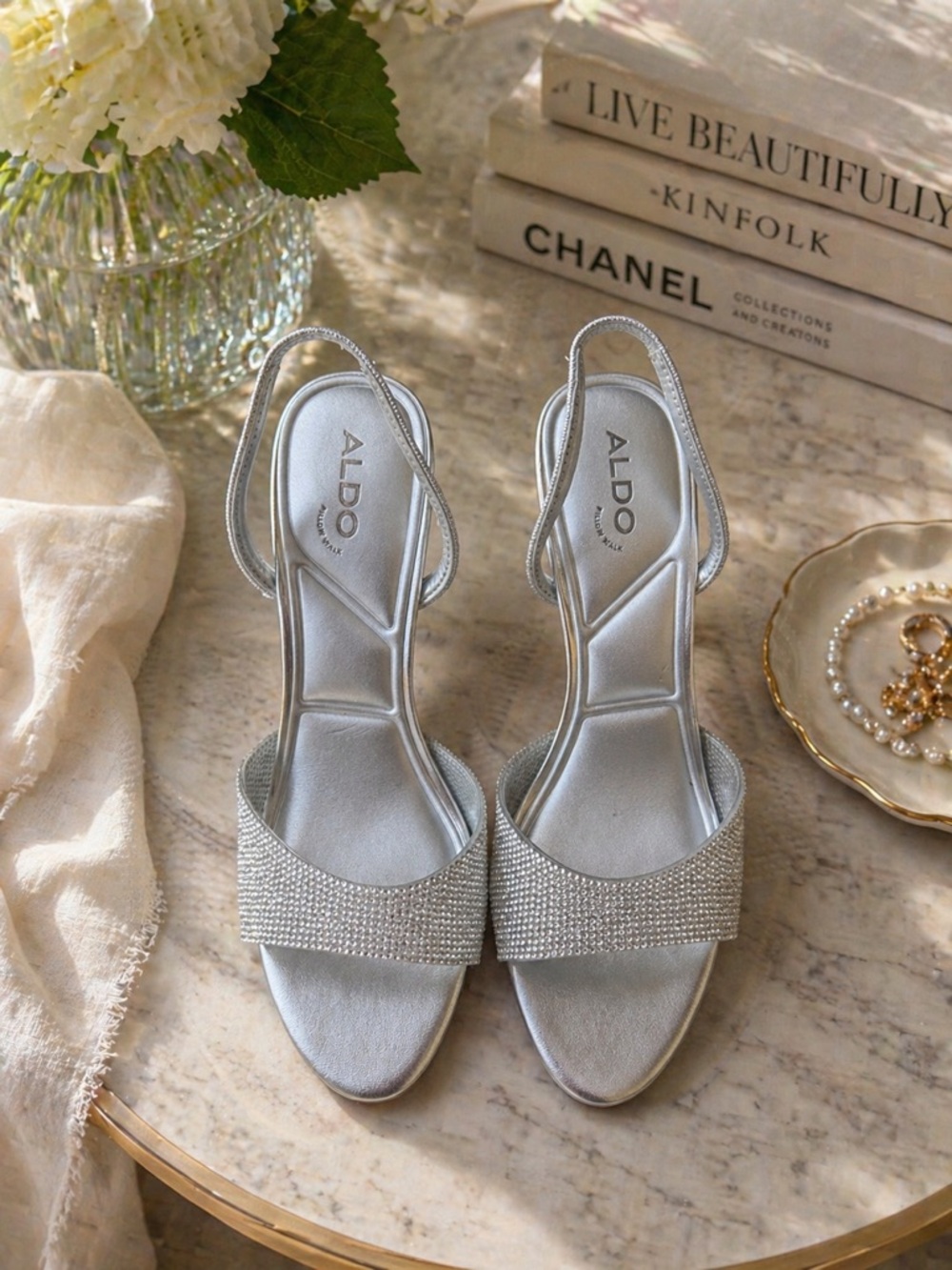 ALDO Silver Rhinestone Slingback Sandals